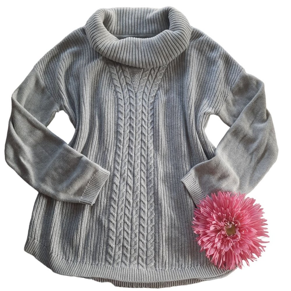 Banana Republic Gray Cotton Cowl Neck Chunky Knit Sweater Cozy Neutral